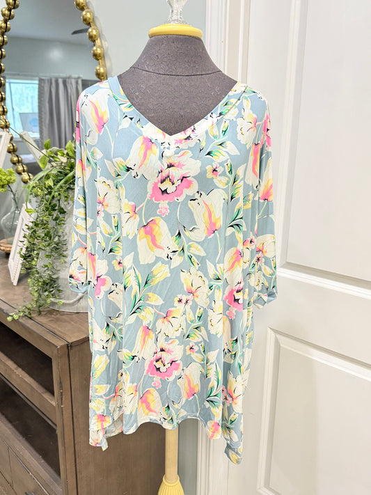Womens Glitzy Girl Floral Blouse 4x EUC