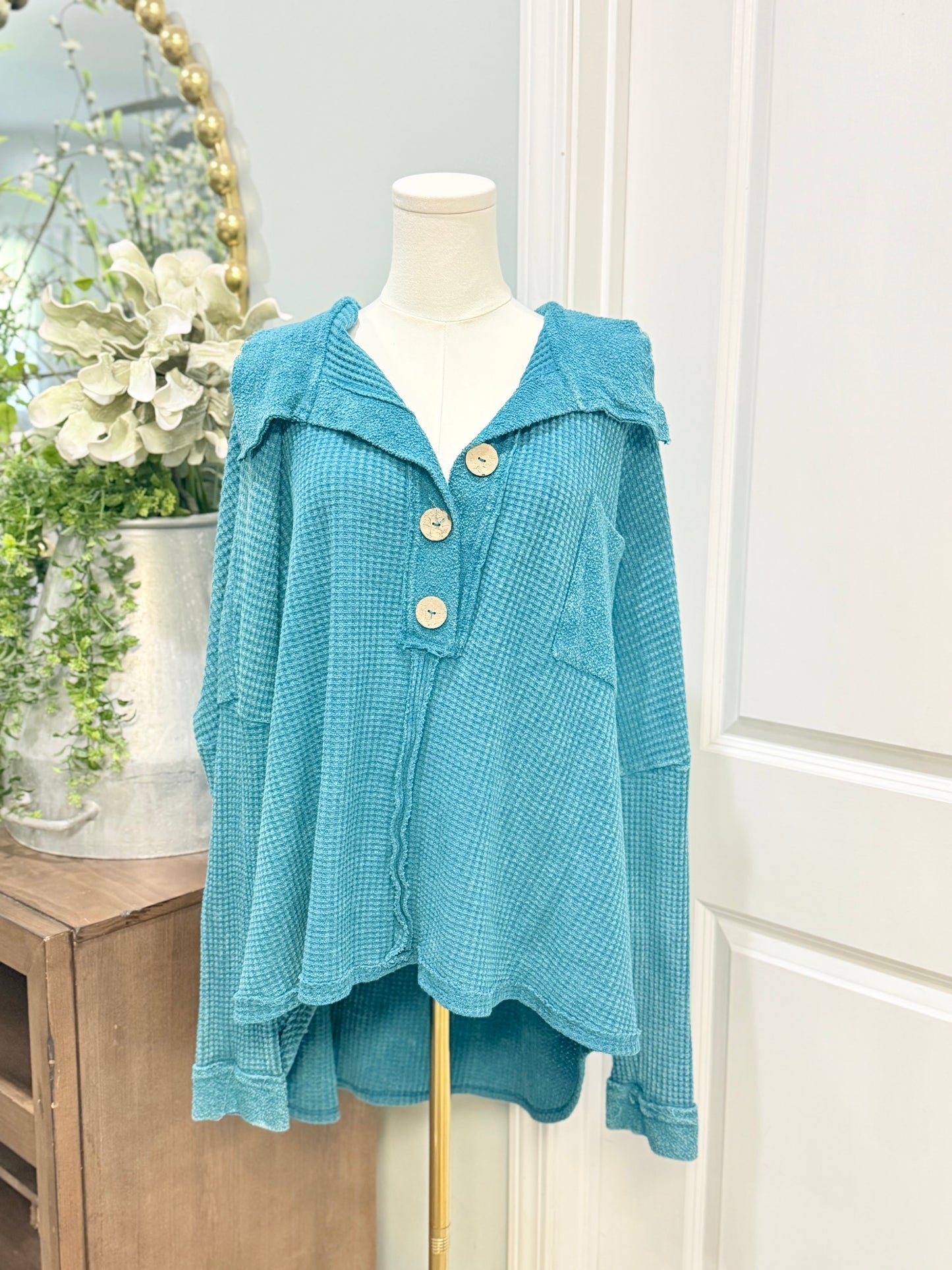 Womens Waffle Oversized Blouse Medium EUC