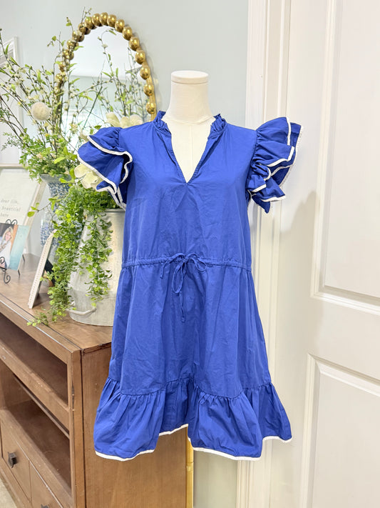 Womens Sugarlips Navy Ruffle Sleeve Dress Large EUC