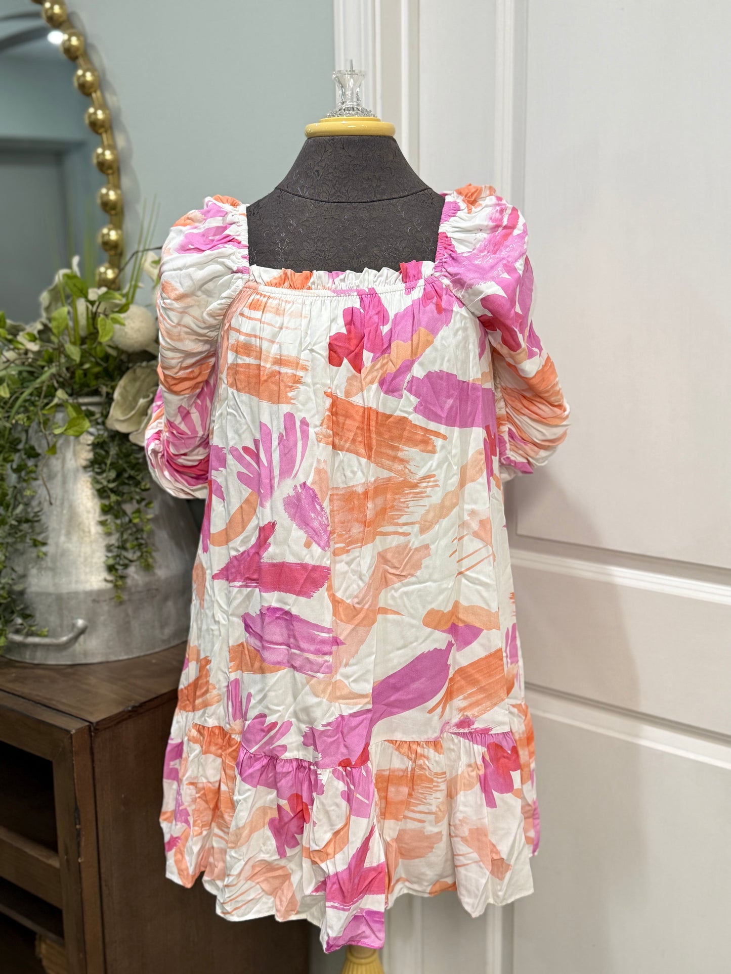 Womens Entro Puff Sleeve Midi Dress Small