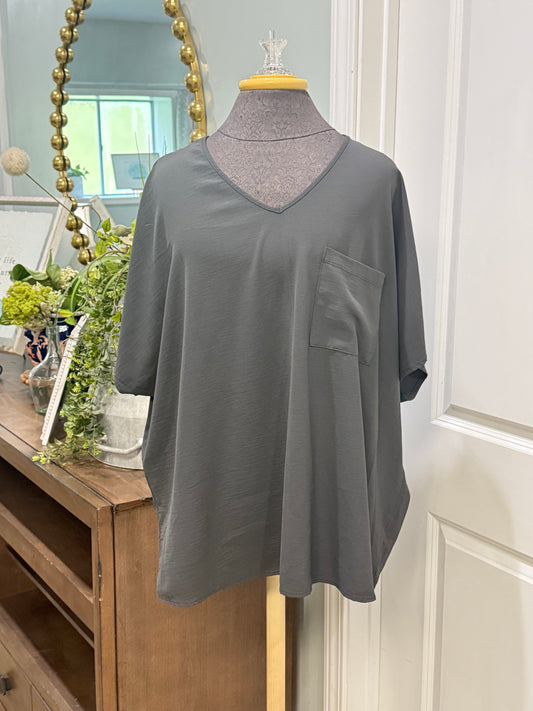 Womens Zenana Grey Blouse Medium EUC