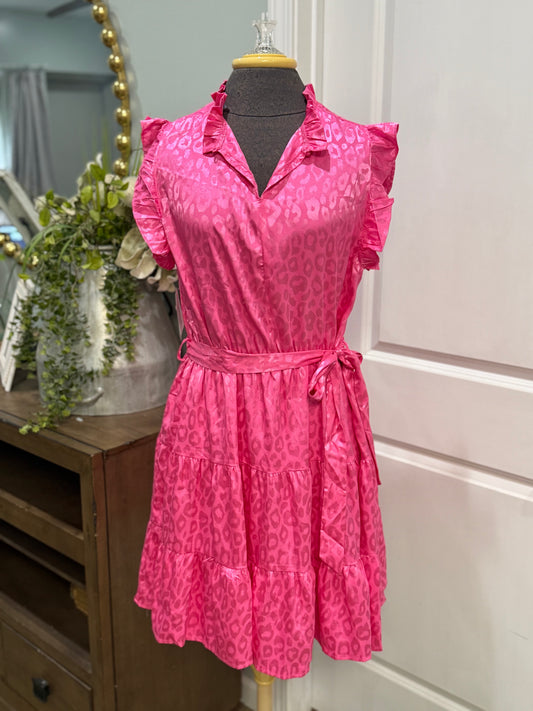 Womens Pink Satin Leopard Mini Dress XL NWT