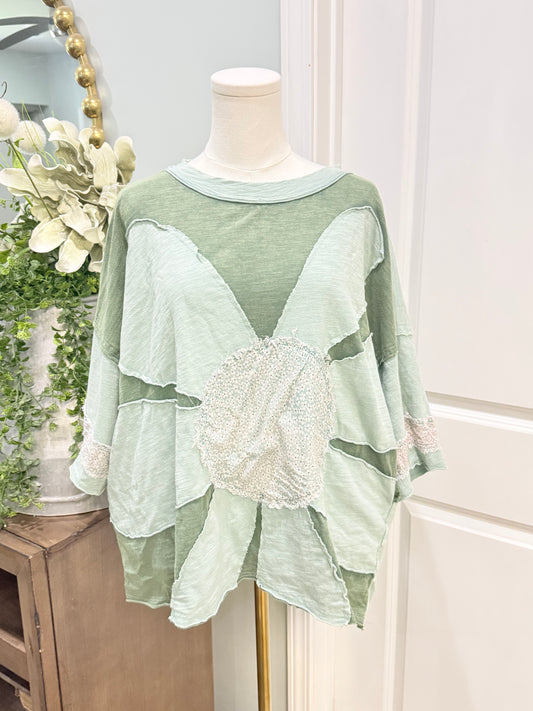 Womens Oli & Hali Raw Hem Oversized Blouse Small EUC