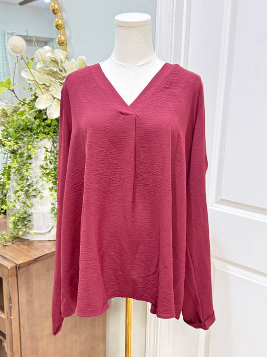 Womens Cotton Bleu Maroon Blouse XL EUC