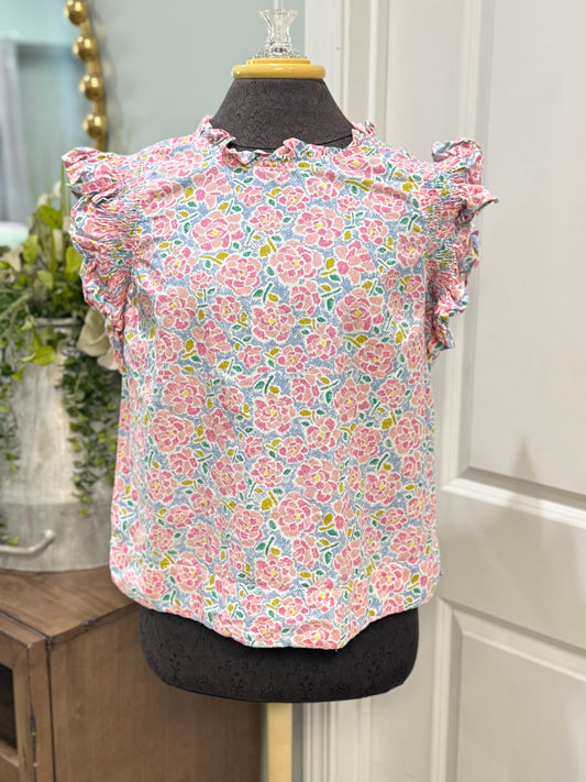 Womens Jodifl Floral Smocked Sleeve Blouse Small