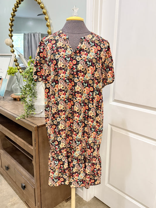 Womens Paisley Ruffle Dress XL EUC