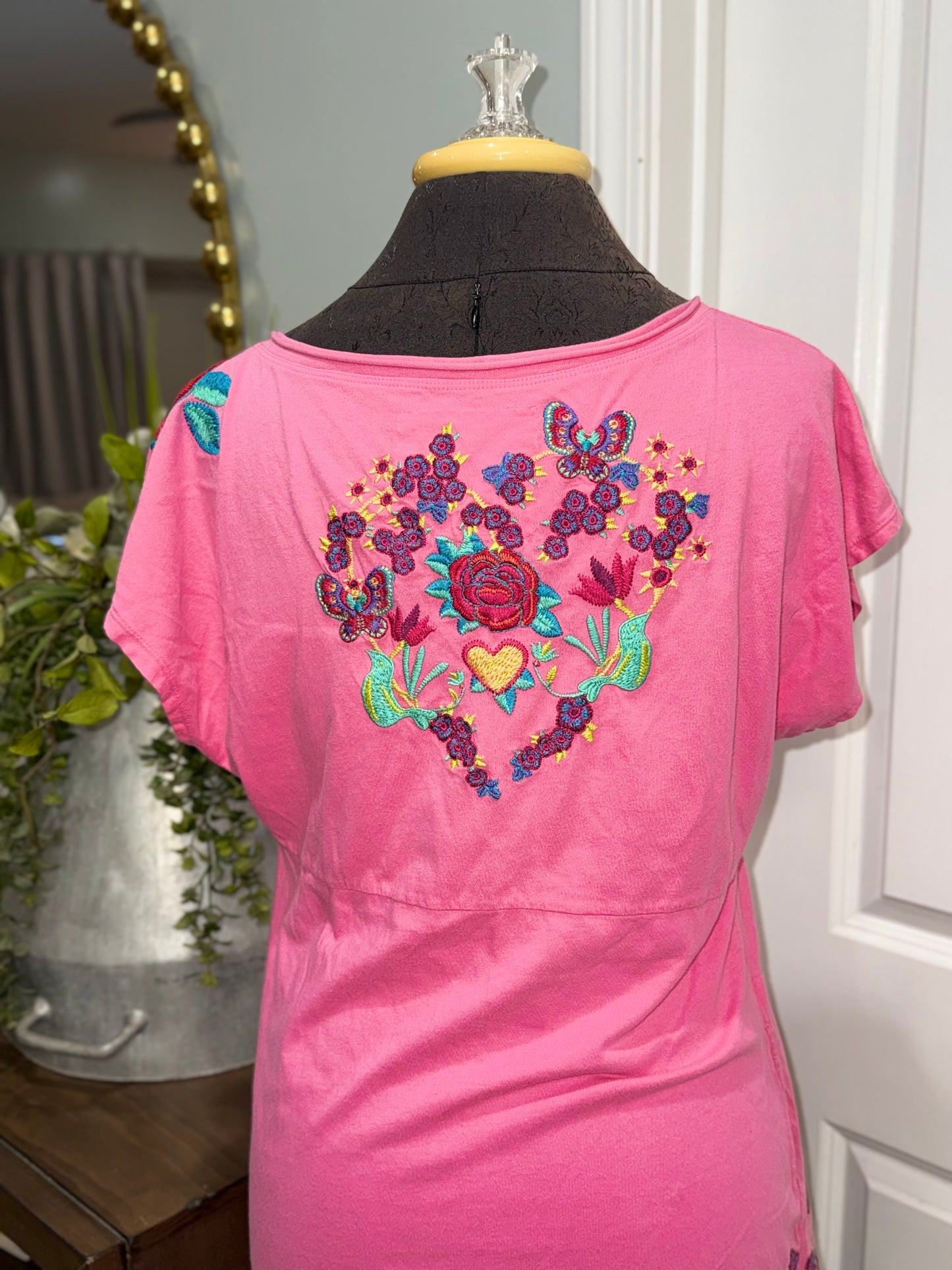 Womens Johnny Was Tshirt Embroidered Dress Large Retails $255