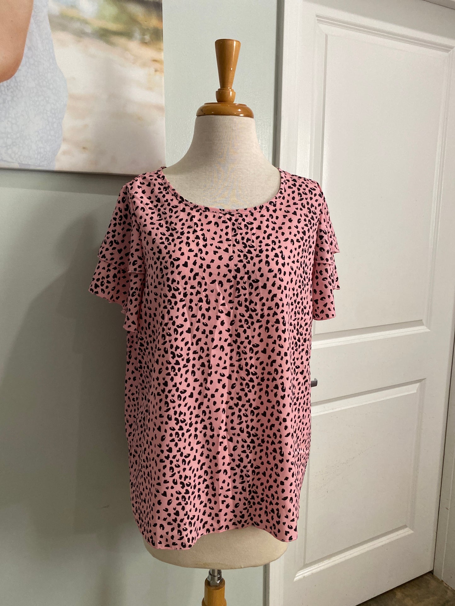 Womens Pink Leopard Top Small