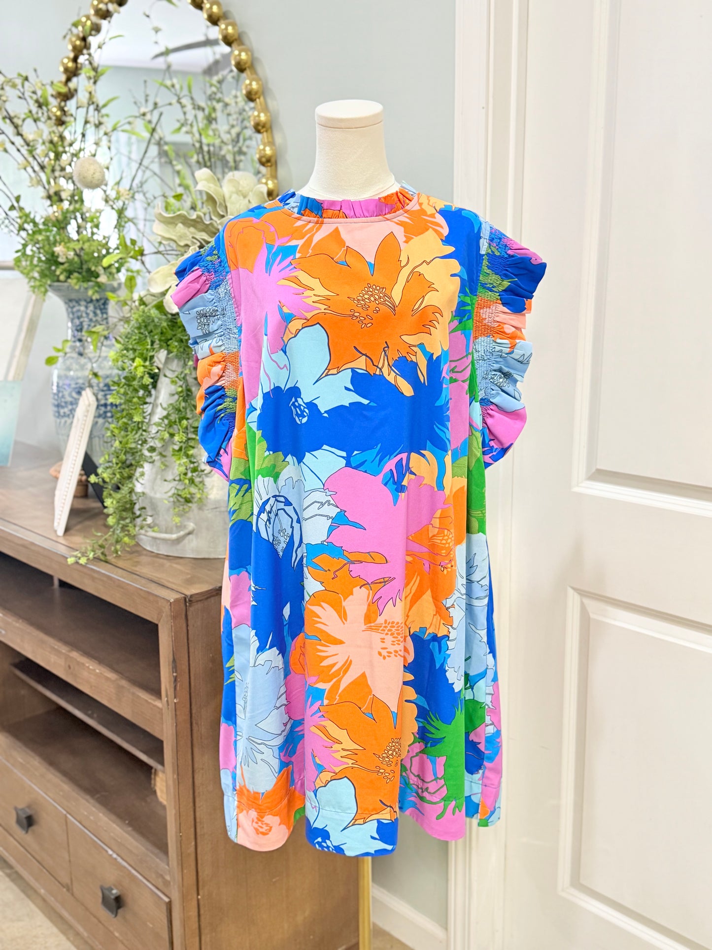 Womens Jodifl Flutter Sleeve Floral Dress 2X EUC