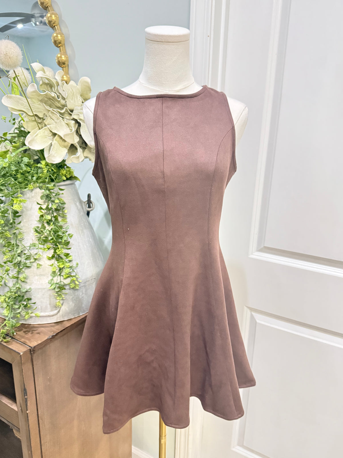 Womens Brown Suede Midi Dress Small EUC