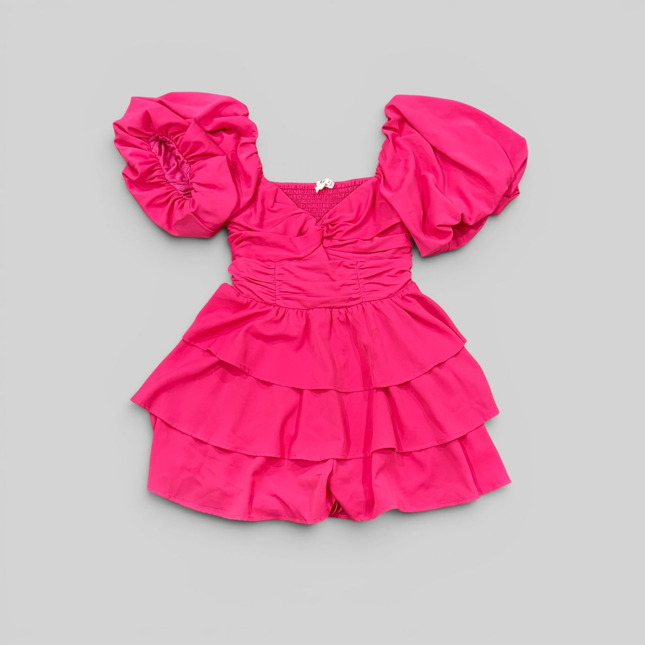 Womens Entro Pink Dress with Bubble Sleeves, Smocked Medium EUC