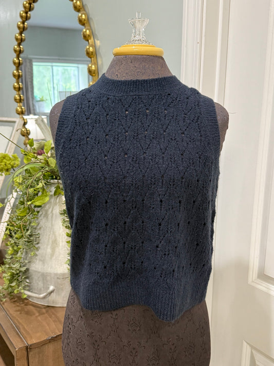 Womens Navy Knit Sweater Vest Medium NWT