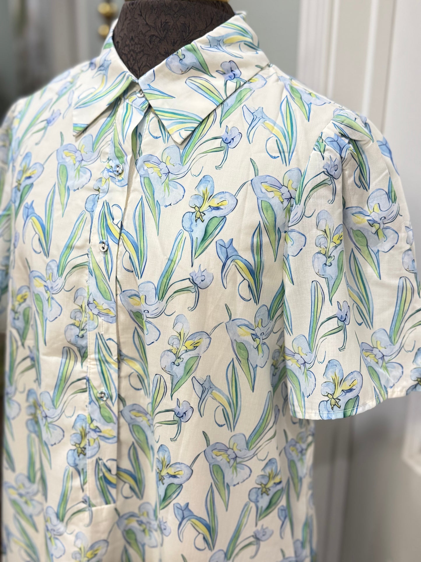 Womens Green Floral Collard Dress Small-XL NEW