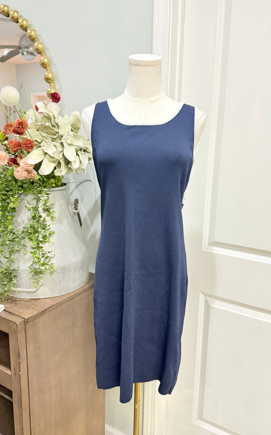 Womens Navy & White Knee Length Hamptons Dress Large EUC