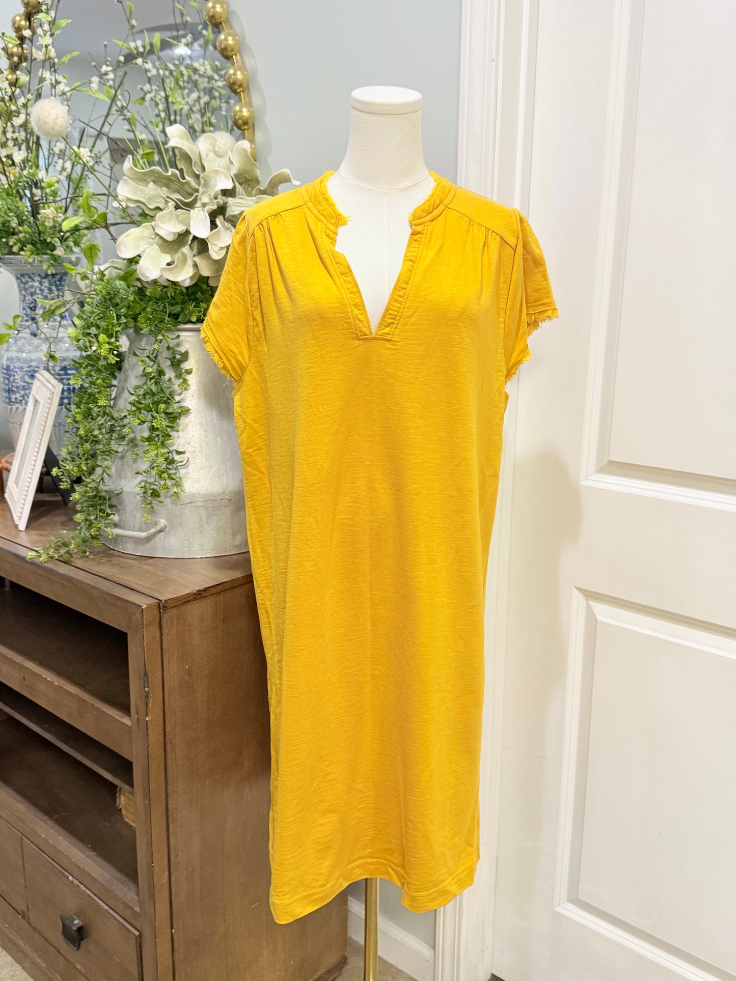 Womens Mustard Color Midi Dress XL EUC