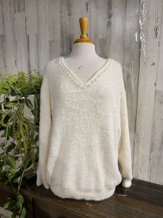 Womens NWT Listicle Pearl Trimmed Sweater Large