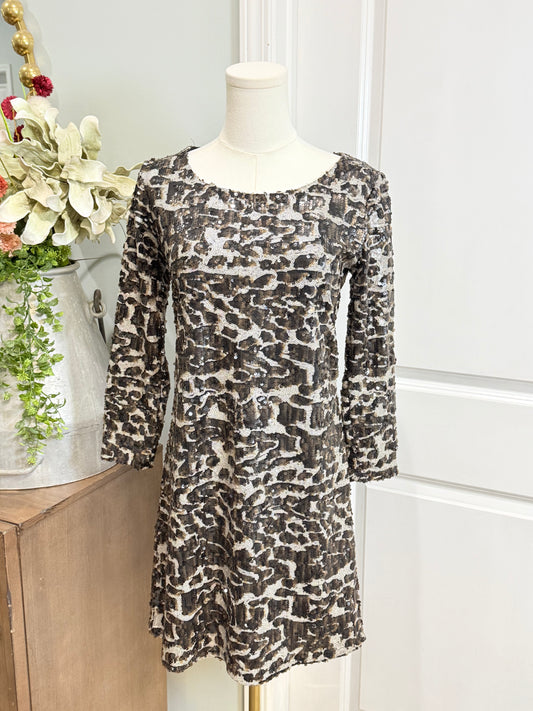Womens Isle Leopard Sequin Cocktail Dress Small EUC
