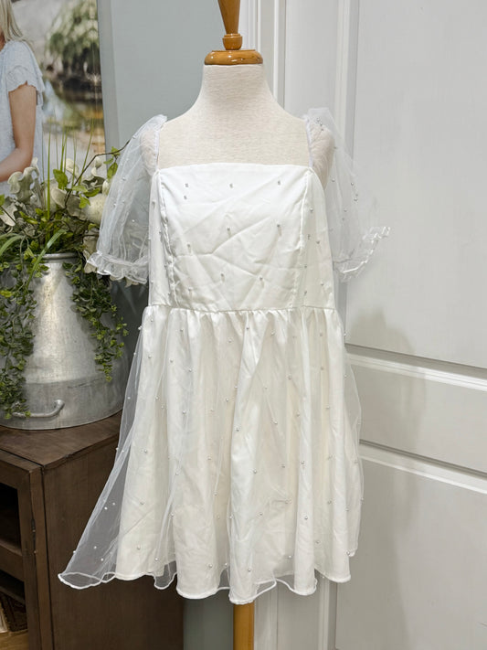Womens White Pearl Bridal Dress Size 2XL