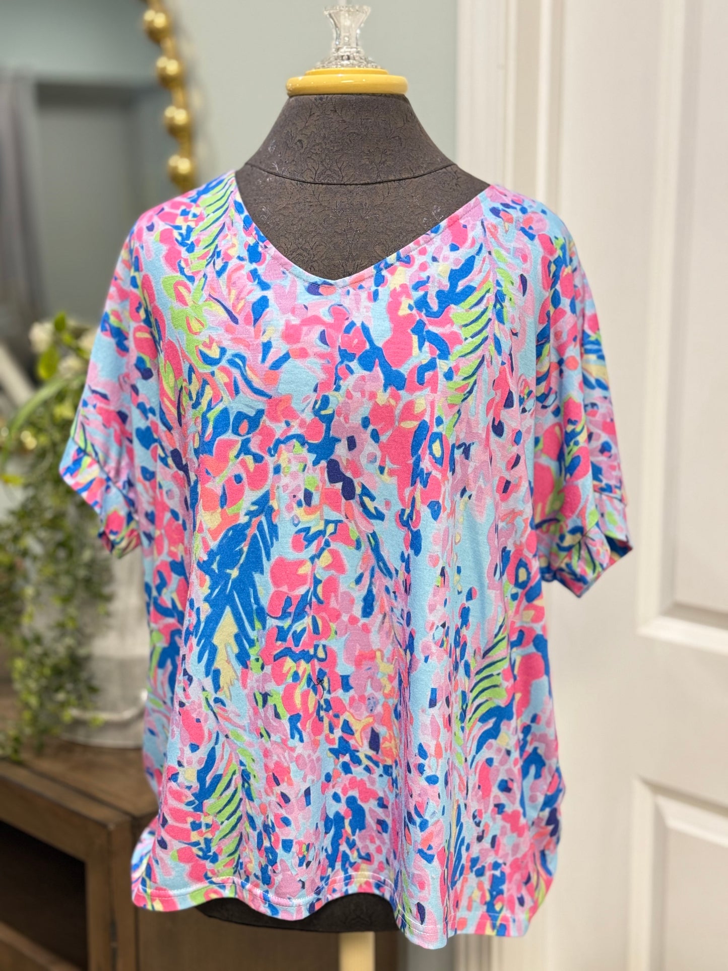 Womens Multi Color VNeck Blouse Medium EUC
