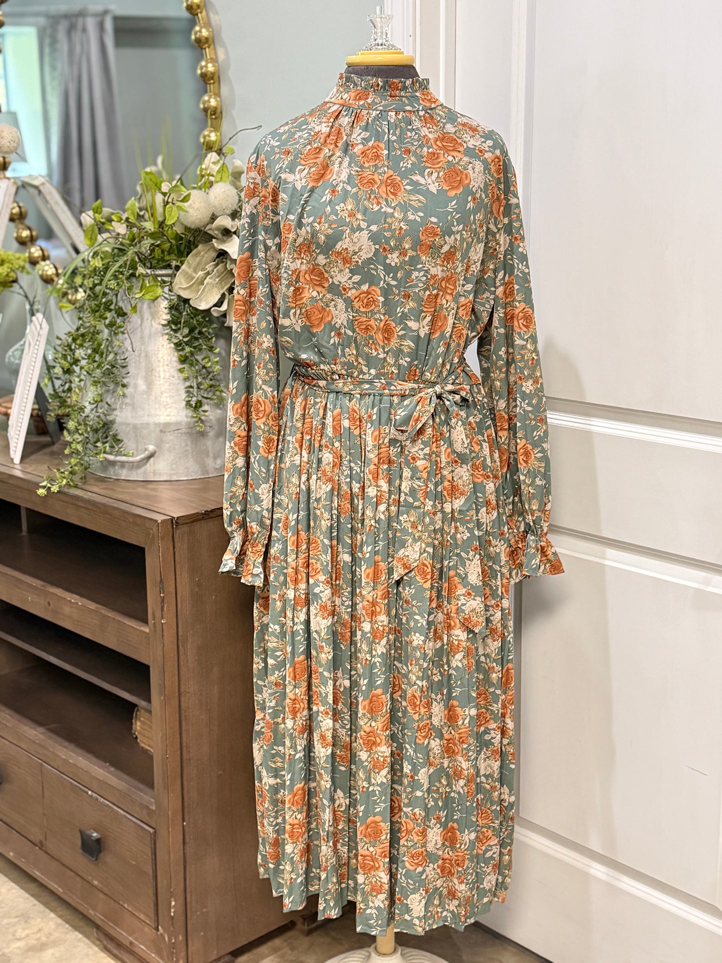 Womens Green Floral Maxi Dress XL & 2XL EUC
