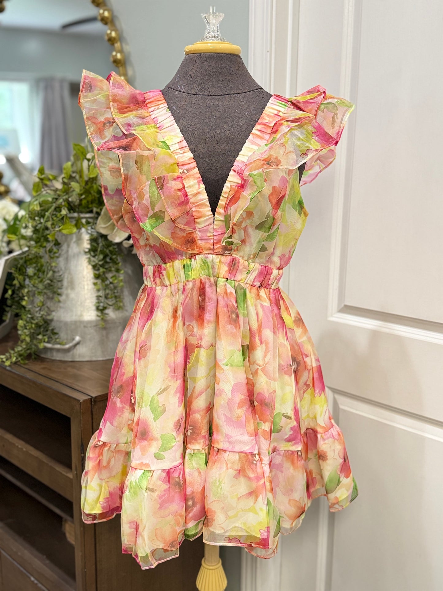 Womens Mustard Seed Floral Dress Large EUC
