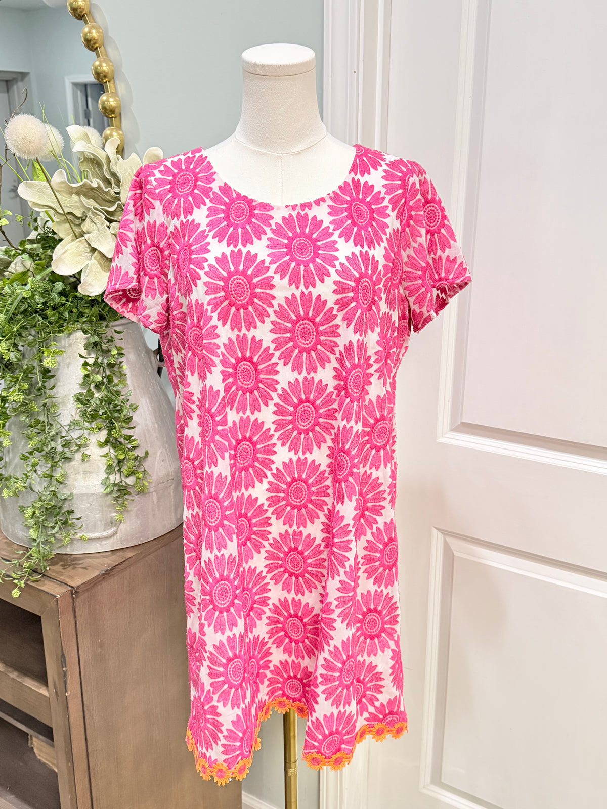 Womens Uncle Frank Pink Eyelet Dress Medium EUC