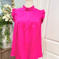 Womens Pink Flutter Sleeve Large EUC