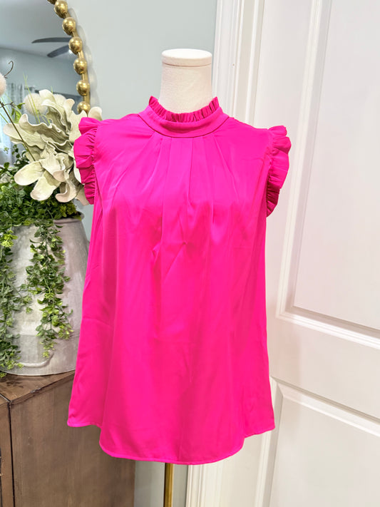 Womens Pink Flutter Sleeve Large EUC