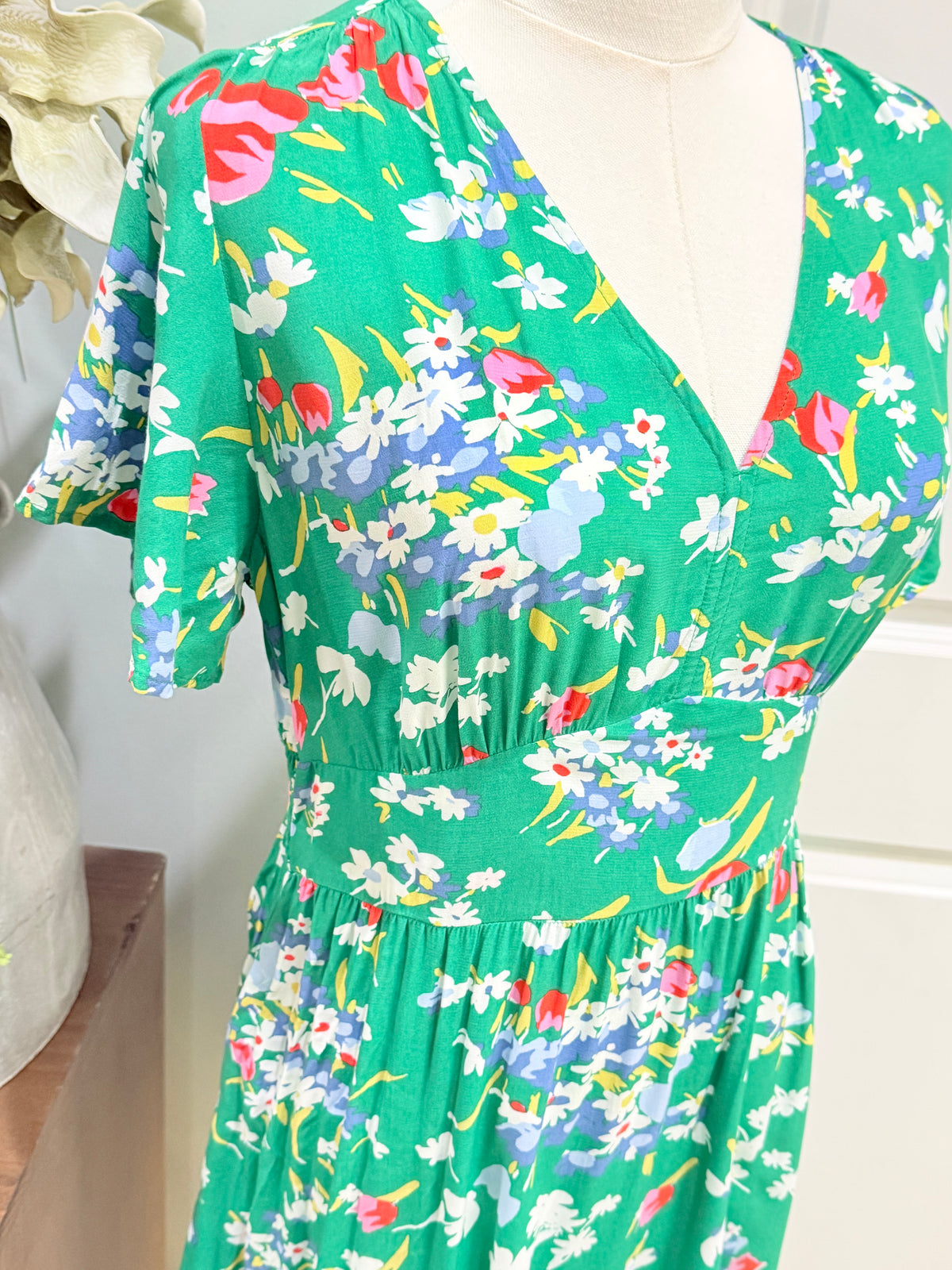 Womens Loft Green Floral Midi Dress 4 Petite EUC