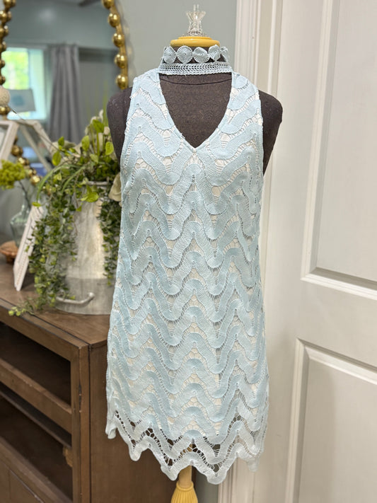 Womens Baby Blue Eyelet Midi Dress Medium