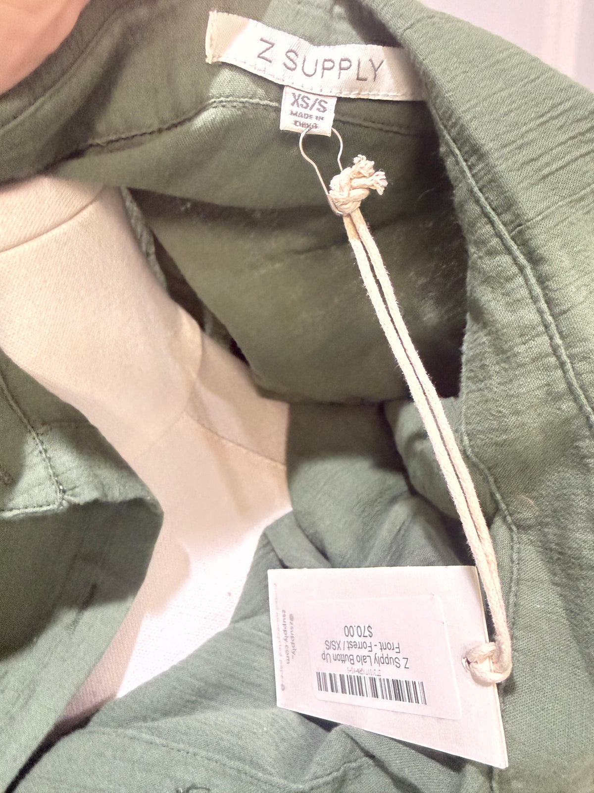 Womens Z Supply Green Cotton Button Down XS/S NWT