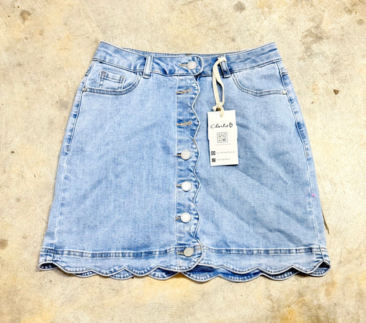Womens Charlie B Denim Scalloped Skirt Size 2 NWT