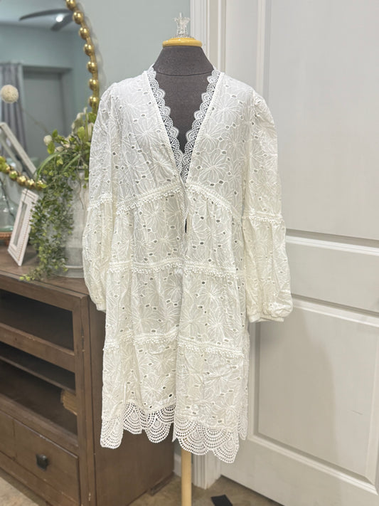 Womens White Eyelet Dress 1X EUC