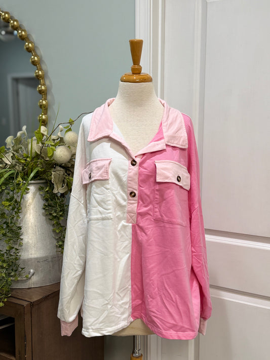Womens Pink Colorblock Blouse Size 2X