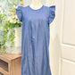 Womens Coco Main Denim Flutter Sleeve Dress Large EUC