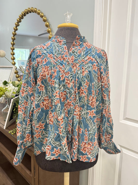 Womens EE:Some Floral Button Down Blouse Small EUC