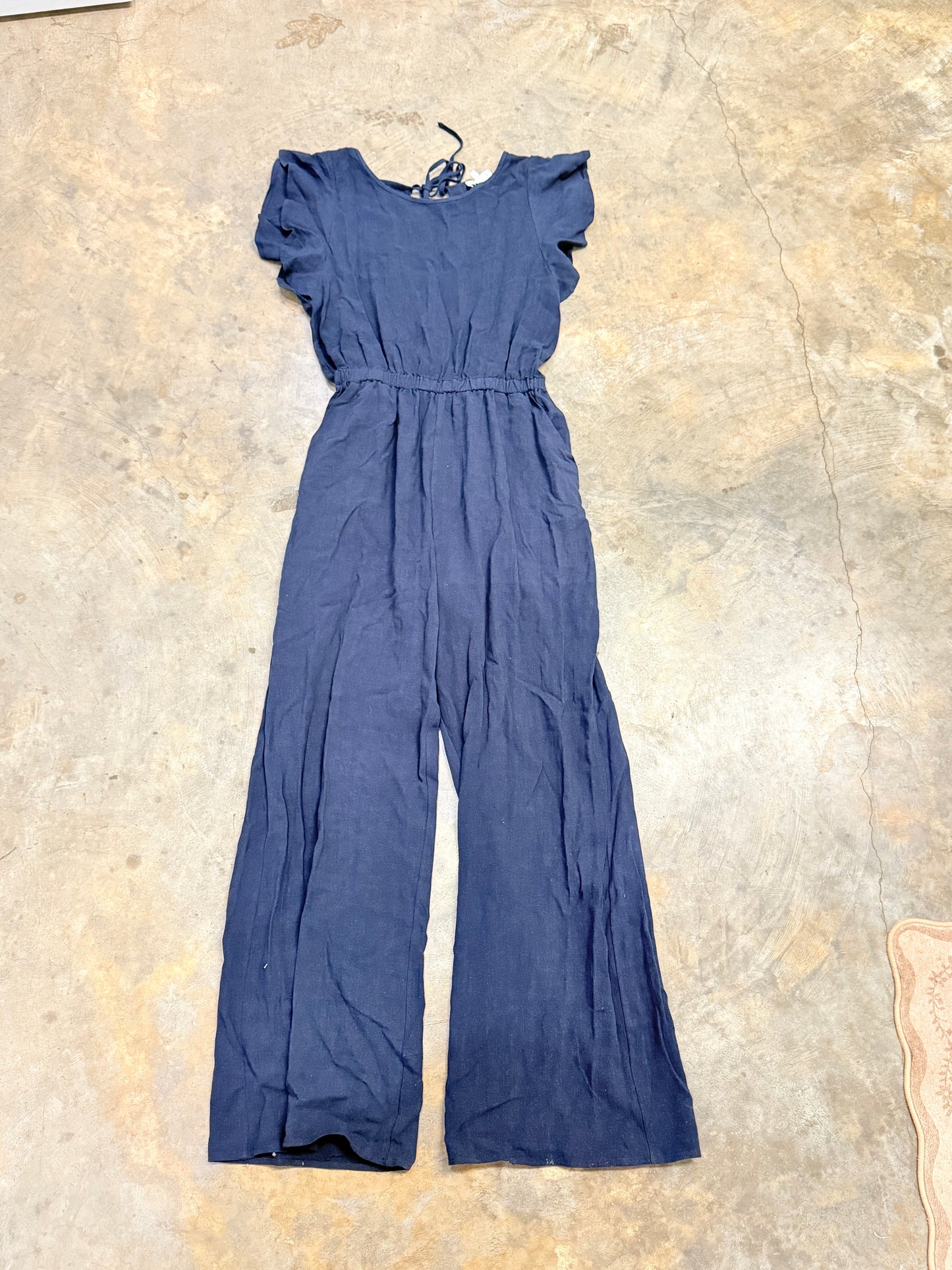 Womens Navy Linen Jumpsuit Small EUC