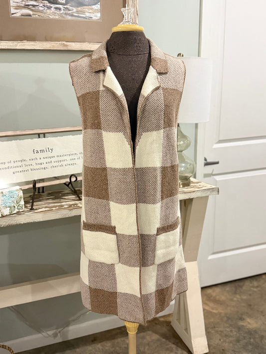 Womens Love Tree Checkered Vest Large