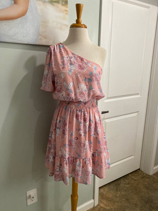 Womens Peach Love One Shoulder Dress Medium