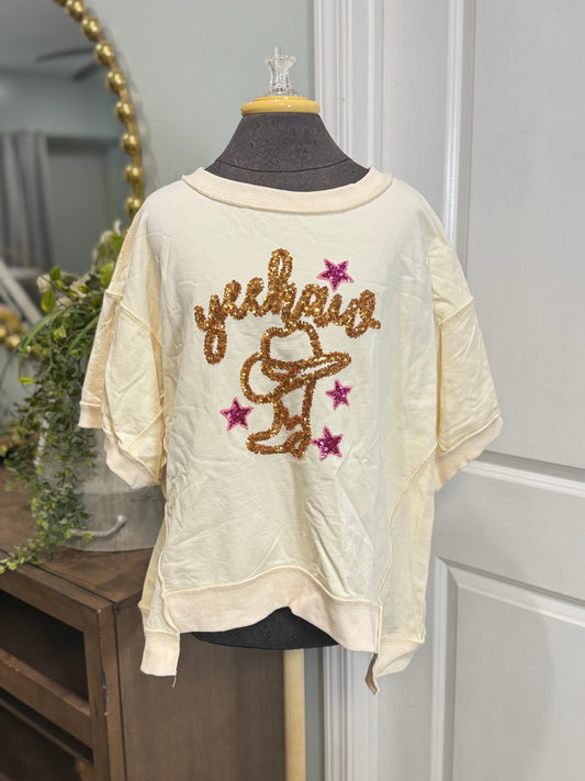 Womens Yeehaw Sequin Blouse Small EUC OVERSIZED