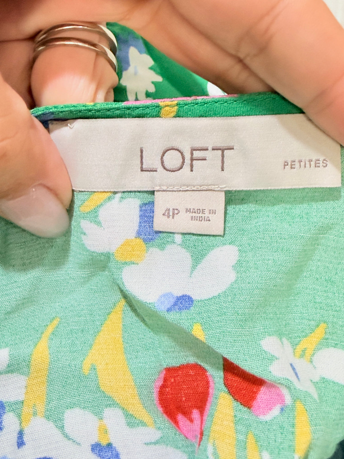 Womens Loft Green Floral Midi Dress 4 Petite EUC
