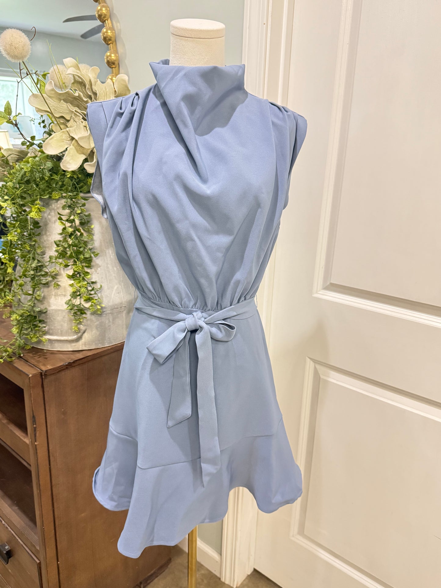 Womens Glam Blue Ruffle Dress Smal NWT