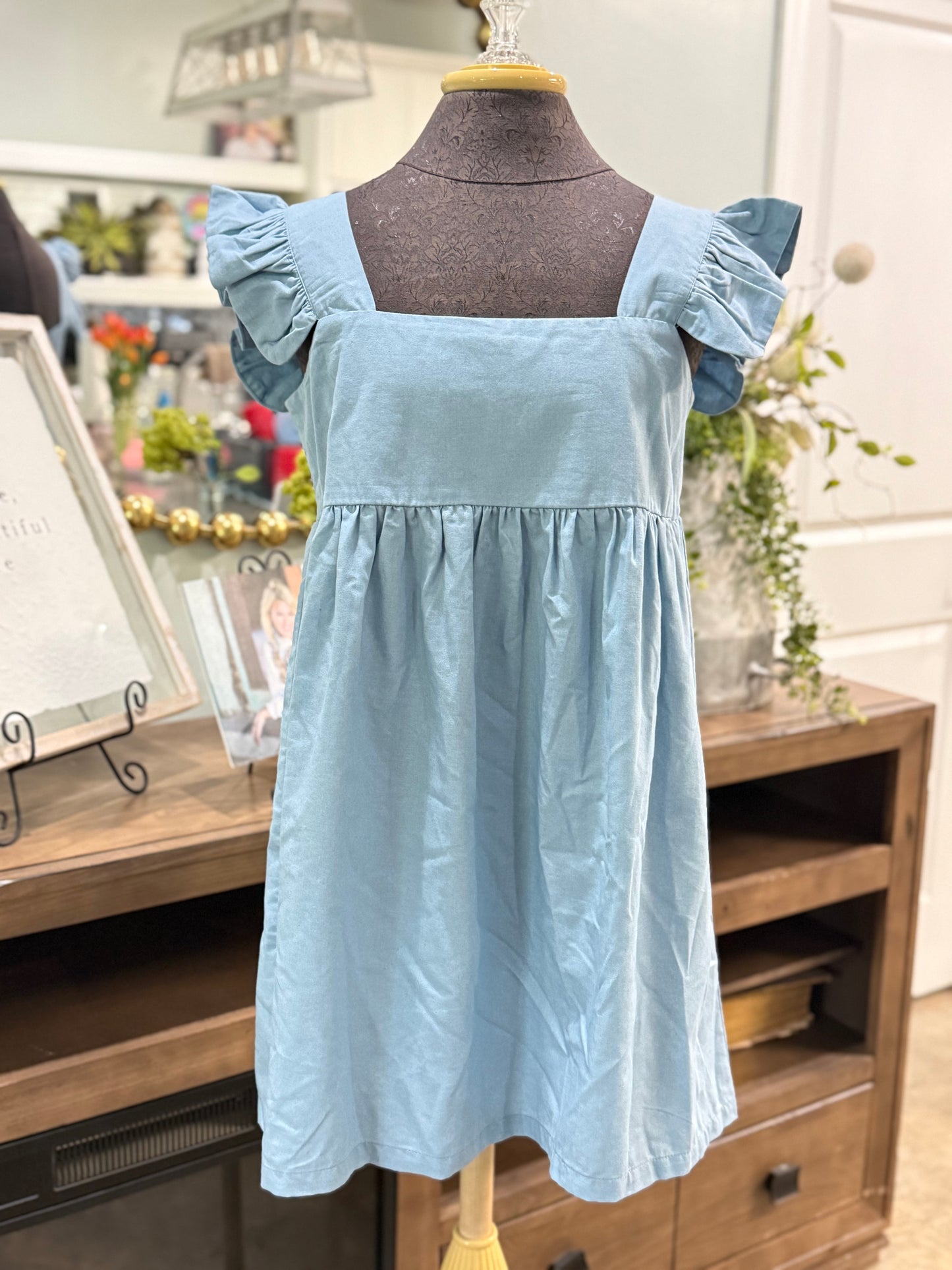 Womens Pink Lily Denim Smocked Babydoll Dress Medium EUC