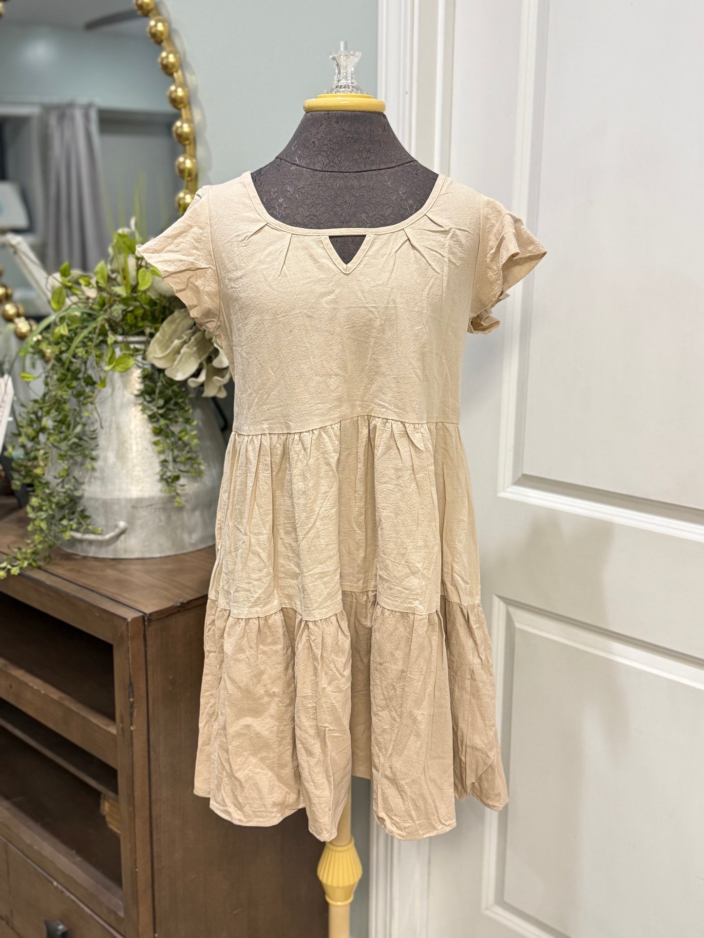 Womens Khaki Ruffle Dress Medium EUC