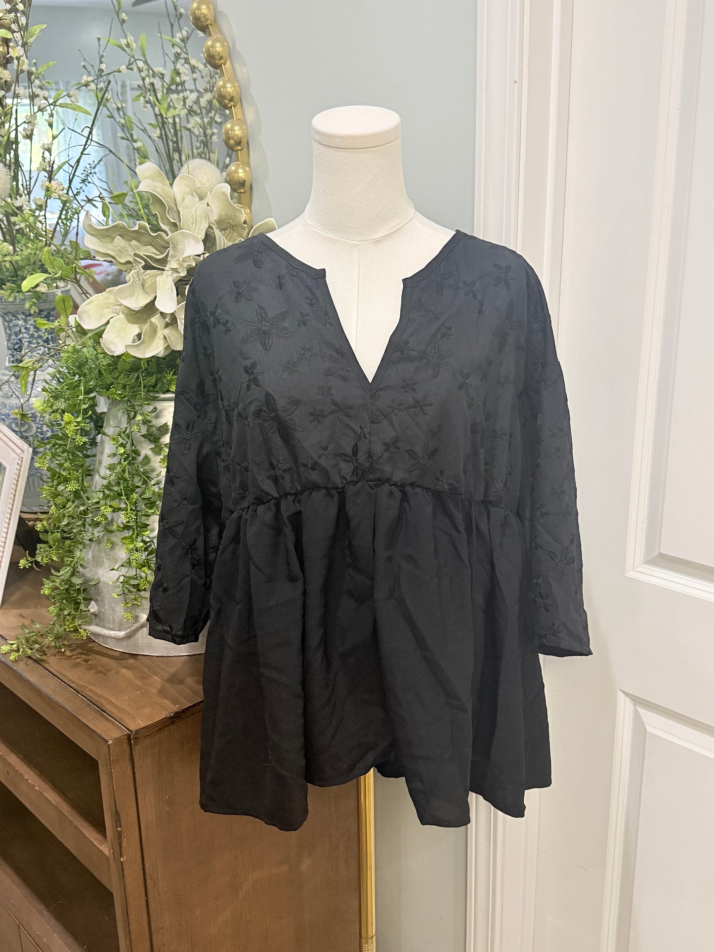 Womens Black Eyelet Peplum Blouse 2X EUC