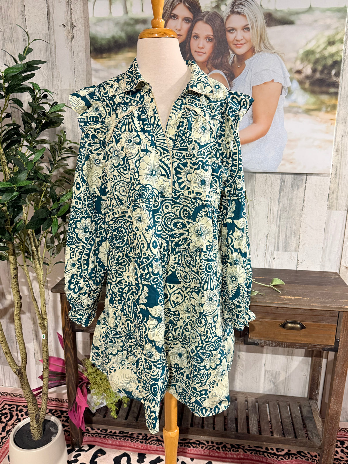 Womens Umgee Teal Floral Midi Dress 2XL NWT