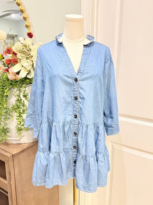 Womens Entro Denim Peplum Blouse Medium EUC