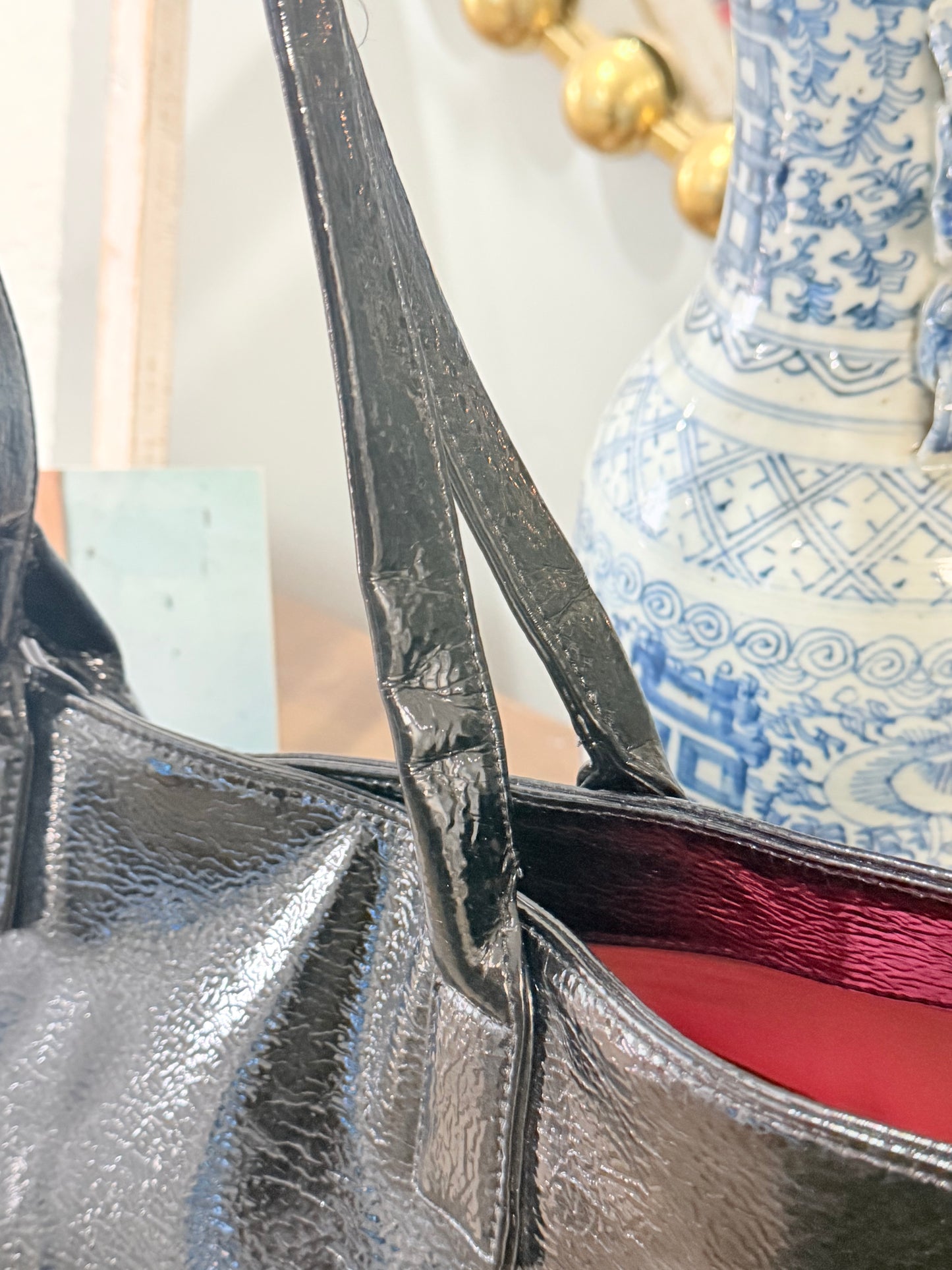 Black Patent Leather HOBO Tote EUC