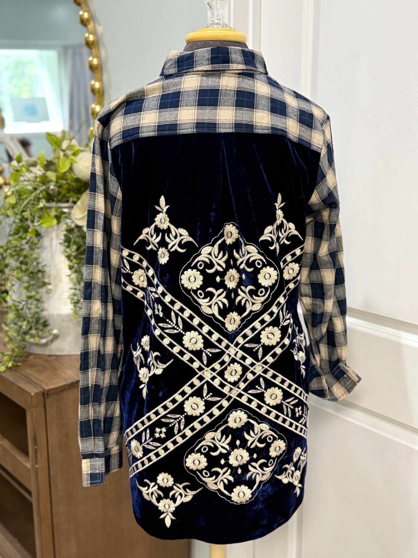 Womens Johnny Was Flannel Velvet Button Down EUC