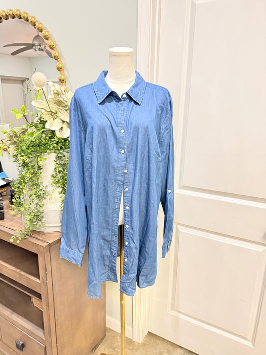 Womens Crown & Ivy Denim Button Down Blouse 2X EUC
